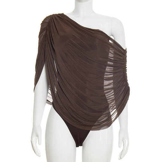 Damen Einseitiger Chiffon-Bodysuit mit Drapierungen EB