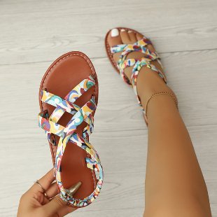 Damen Elegante und bequeme Riemchen-Sandalen mit floralem Muster EB