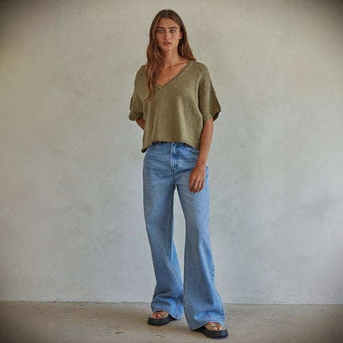 Damen Weit geschnittene Jeans im Vintage-Stil mit hohem Bund und eleganten Nähten EB
