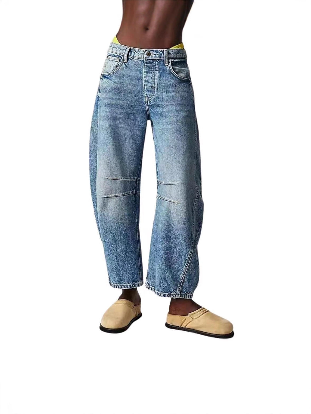 Damen Lässige Weite Denim-Hose mit Tunnelzug EB