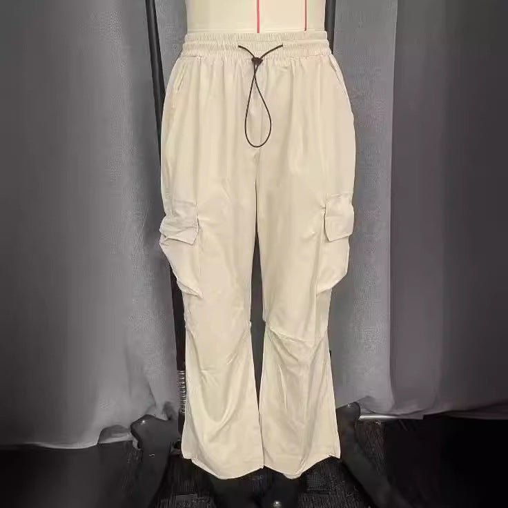 Damen lockere Cargo-Hose mit weitem Bein elastischem Bund und Multifunktions-Seitentaschen EB