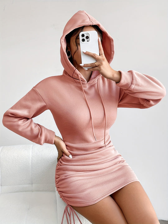 Damen Hoodie Kleid mit Raffung EB