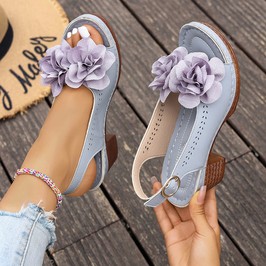 Damen Slingback-Sandalen mit floralem Dekor und komfortablem Absatz EB
