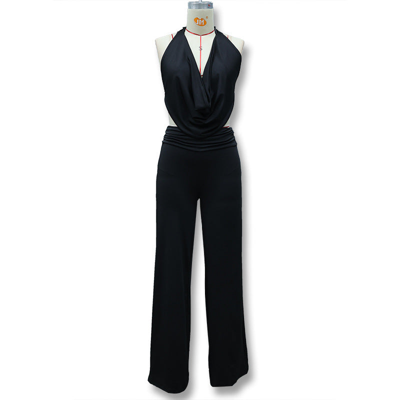 Damen Jumpsuit mit elegantem Wickeldetail und weiten Beinpartien EB