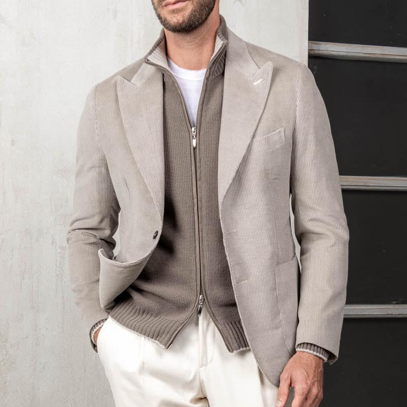 EB | Blazer Slim Fit Cord Integrierte Strickschicht Klassischer Schnitt