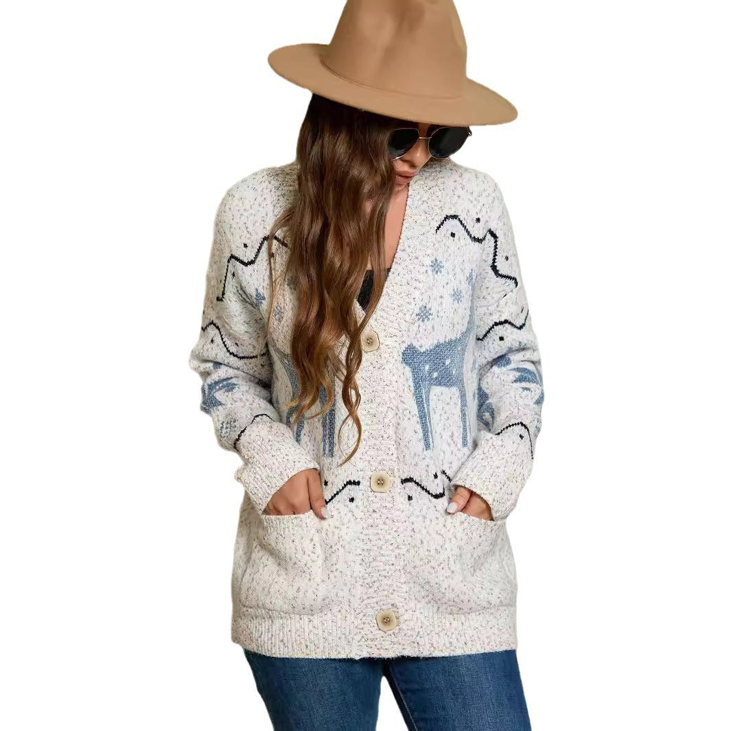 Damen Strickjacke mit kunstvollem Muster und eleganten Knopfdetails EB