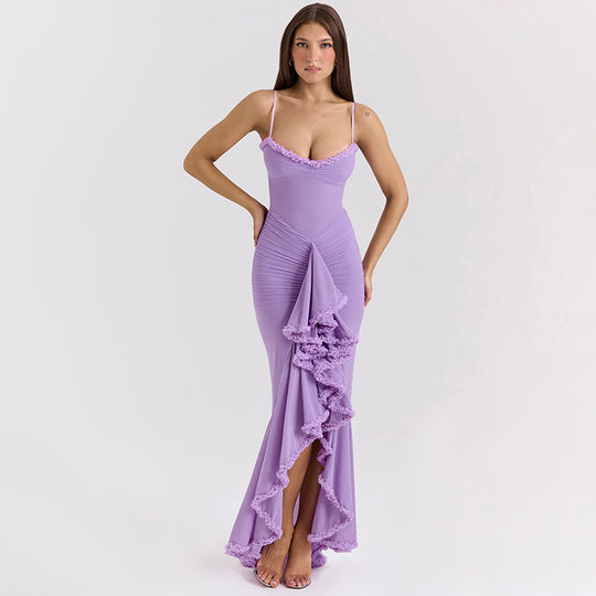 Damen Elegantes Maxikleid mit voluminösen Rüschen und figurformendem Schnitt EB