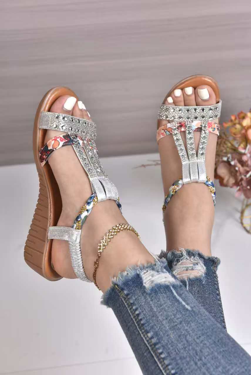 Damen Elegante Sandalen mit modischen Glitzer- und Blumenapplikationen EB