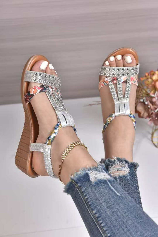 Damen Elegante Sandalen mit modischen Glitzer- und Blumenapplikationen EB