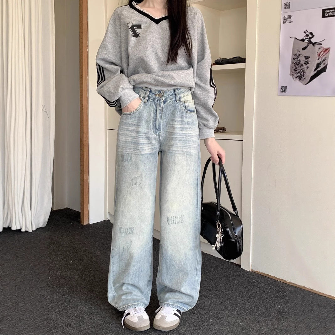 Damen Lässige Weitjeans mit trendigem Used-Look und hohem Bund EB