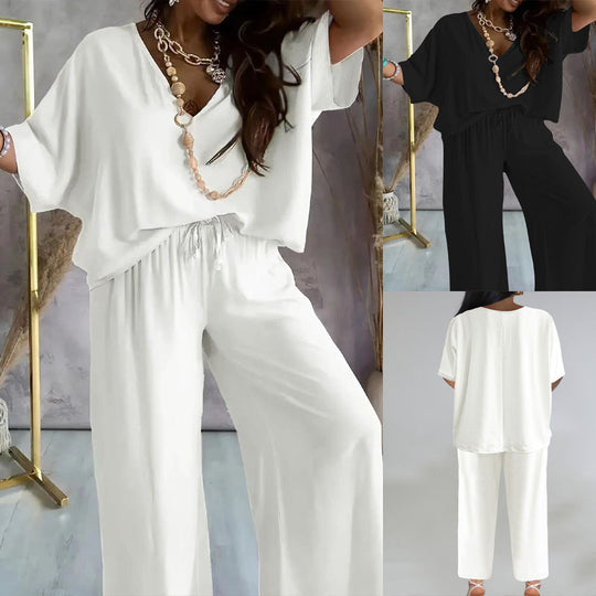 Damen Jumpsuit mit lässigem V-Ausschnitt und weitem Bein EB