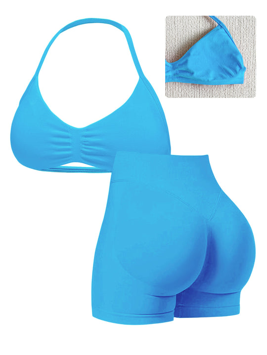 Damen Sport-Bikini-Oberteil mit hoch geschnittenen Shorts und nahtlosem Design EB