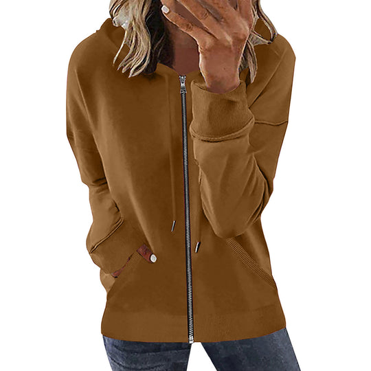 Damen nan Kapuzenjacke mit durchgehendem Reißverschluss, Kängurutaschen und elastischen Bündchen EB