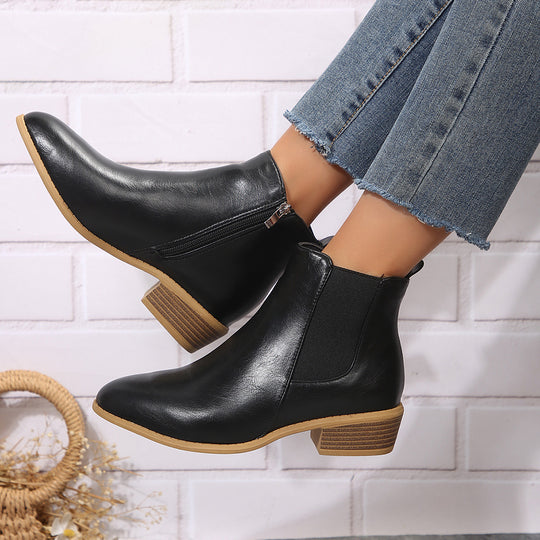 Damen modische Ankle-Boots mit elegantem Reißverschluss und stabiler Sohle EB