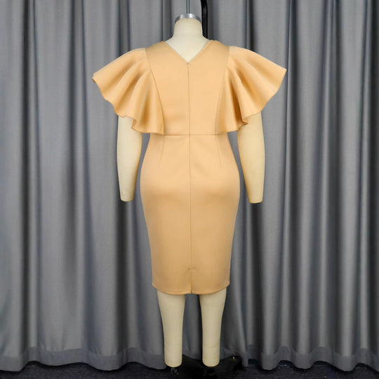 Damen figurbetontes Kleid mit voluminösen Rüschenärmeln und Taillengürtel EB