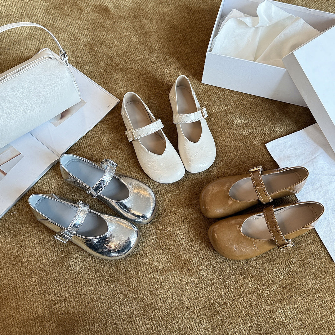 Damen Ballerinas mit modischem Riemchen und glänzender Oberfläche EB