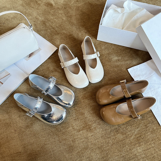 Damen Ballerinas mit modischem Riemchen und glänzender Oberfläche EB