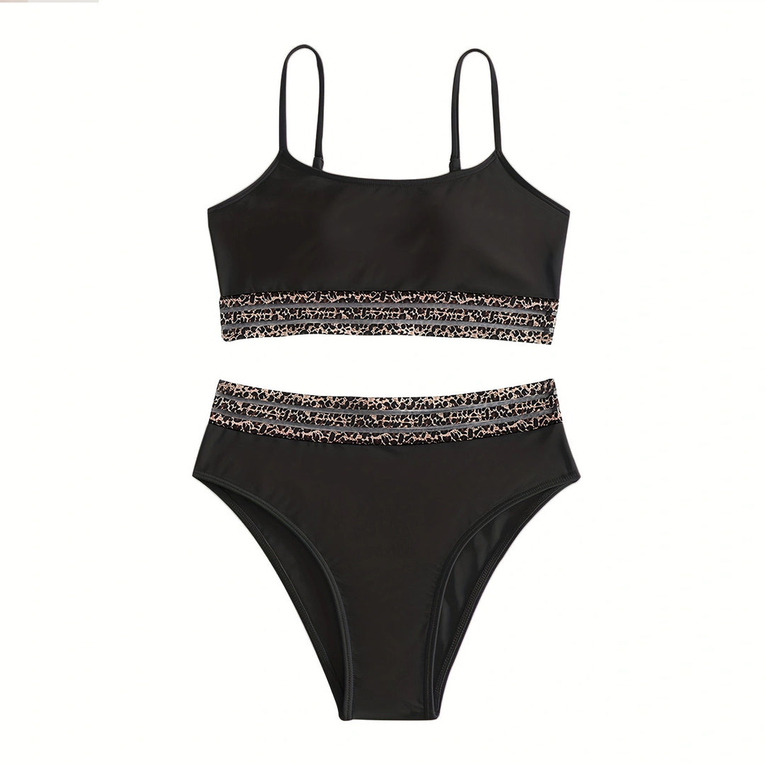 Damen Hochtailliertes Bikini-Set mit modischen Leoparden-Details EB