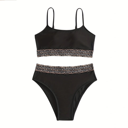 Damen Hochtailliertes Bikini-Set mit modischen Leoparden-Details EB