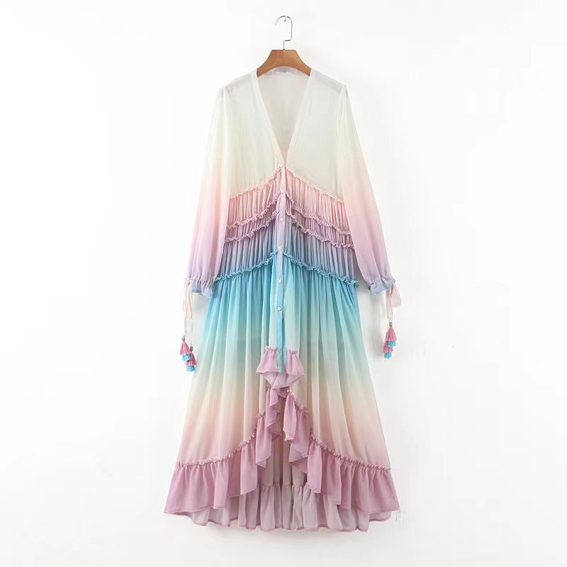 Damen Maxikleid mit Volant-Details und elastischem Oberteil EB