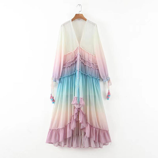 Damen Maxikleid mit Volant-Details und elastischem Oberteil EB