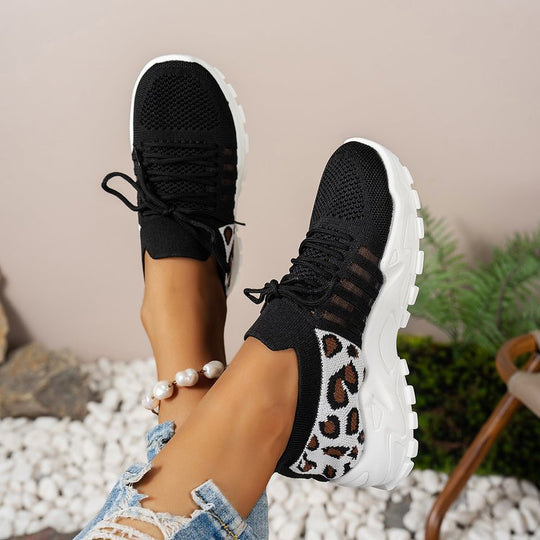 Damen Sportliche Sneakers mit atmungsaktivem Netzmaterial und modischem Tiermuster EB