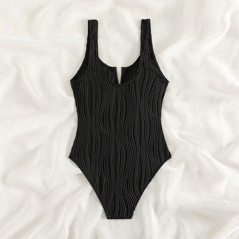 Damen Hochgeschnittener Badeanzug mit strukturiertem Design EB