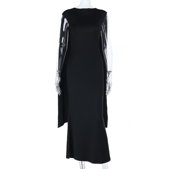 Damen elegantes Maxikleid mit raffinierten Ärmeldetails und fließender Silhouette EB