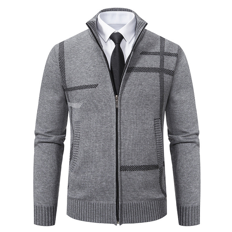 Herren Strickjacke mit modernem Zipper und hohem Kragen EB