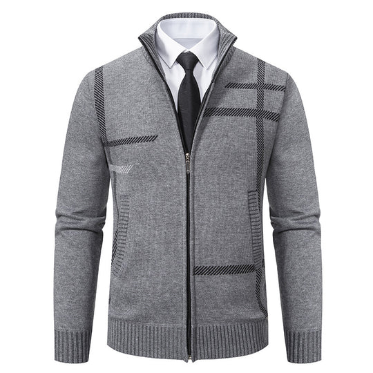Herren Strickjacke mit modernem Zipper und hohem Kragen EB