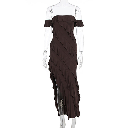 Damen Rüschendes Maxi-Kleid EB
