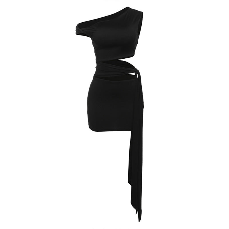 Damen Einseitig geschnittenes Wickelkleid EB