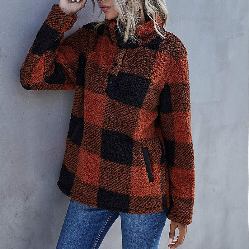 Damen Gemusterte Teddyjacke mit modernem Kragen und praktischen Taschen EB