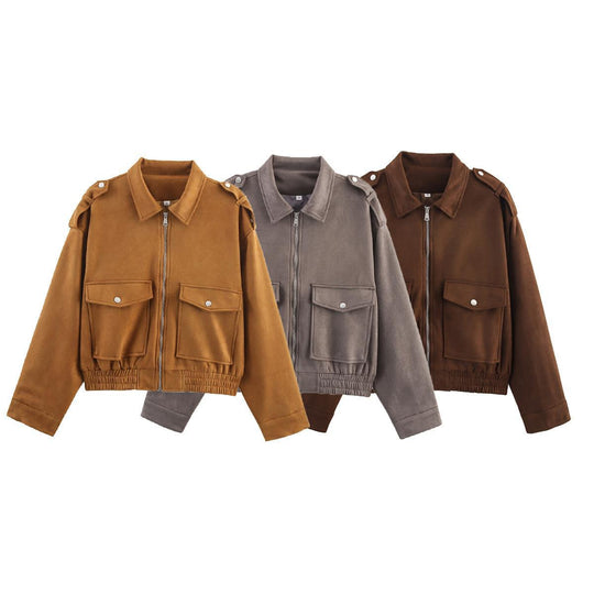 Damen lässige Utility-Jacke mit robustem Reißverschluss und großen aufgesetzten Taschen EB