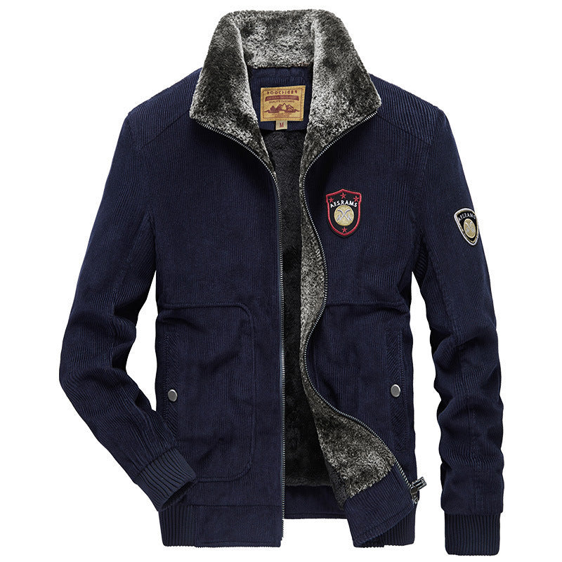 Herren Cord‑Strickjacke mit wärmender Teddyfleece‑Innenlage und Badge‑Details EB