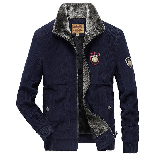 Herren Cord‑Strickjacke mit wärmender Teddyfleece‑Innenlage und Badge‑Details EB