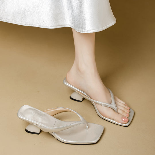 Damen elegante Flip-Flops mit modischem Blockabsatz EB