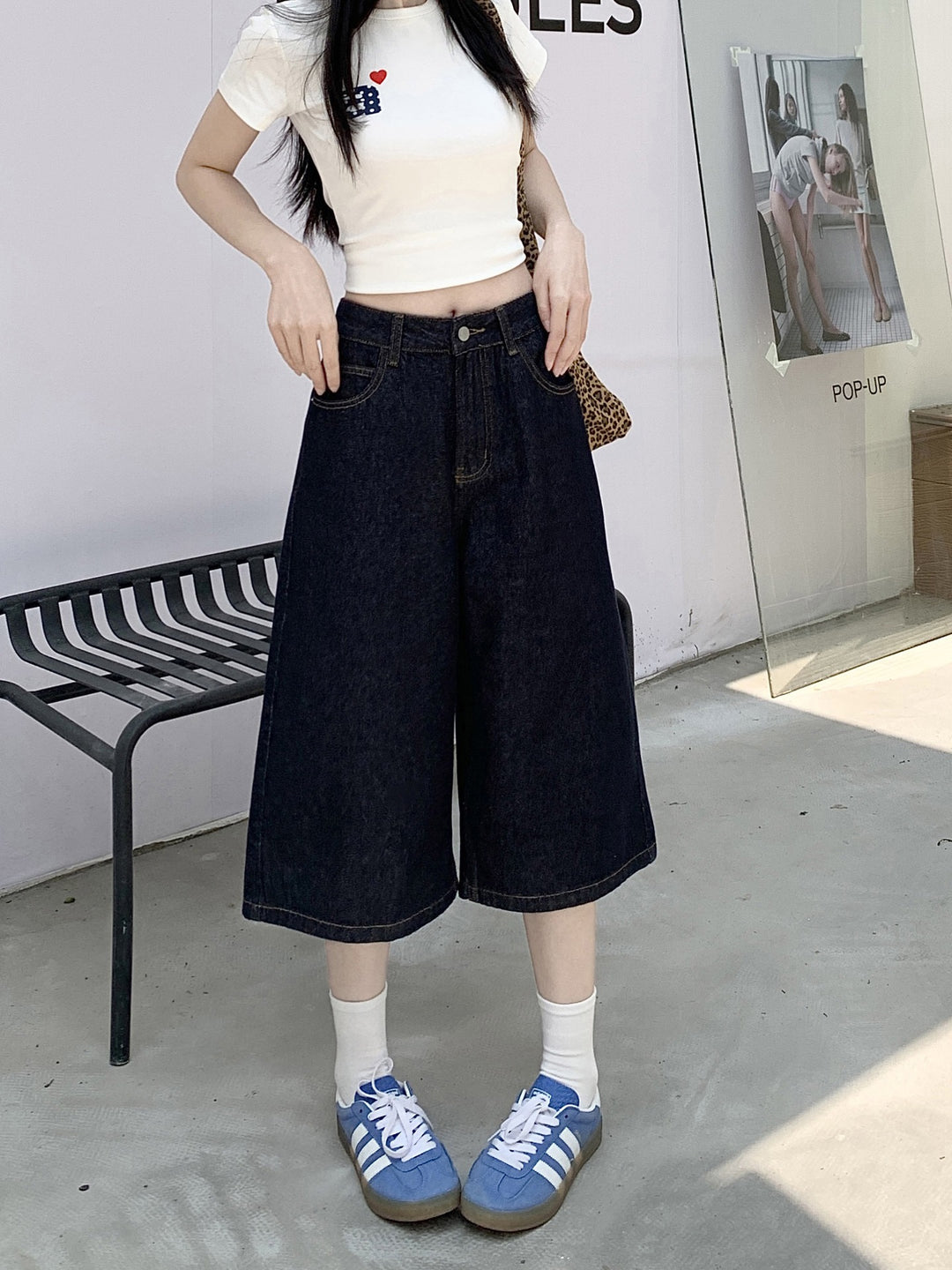 Damen Weite Denim-Culotte mit modischem Schnitt EB