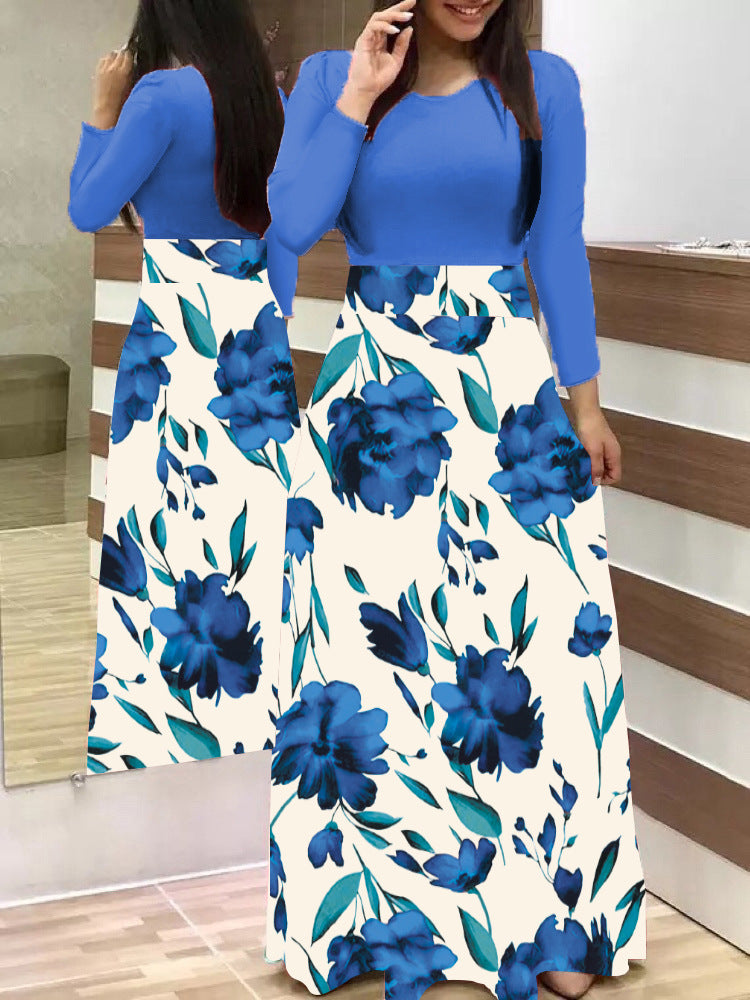 Damen Elegantes Maxikleid mit grafischem Druck und flexiblem Bund EB