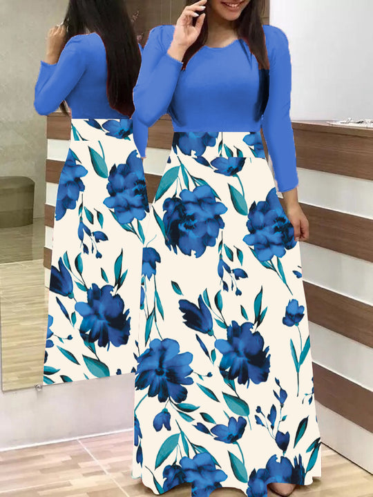 Damen Elegantes Maxikleid mit grafischem Druck und flexiblem Bund EB