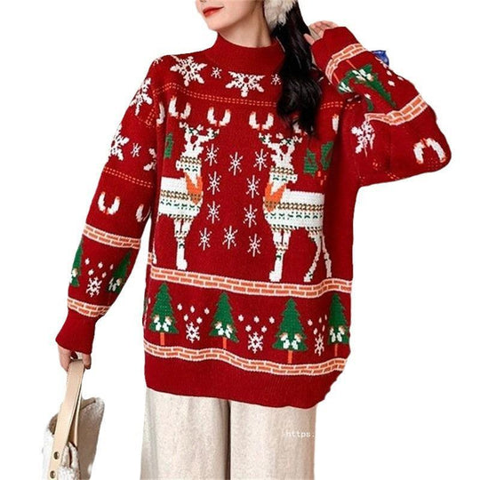 Damen Festlicher Pullover mit 3D-Rentier-Motiv und Hochkragen EB