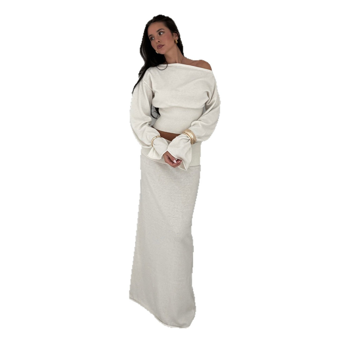 Damen nan schulterfreies Kurz-Cropped-Strickoberteil mit breite(r)m Rippenbund und taillierender Passform EB