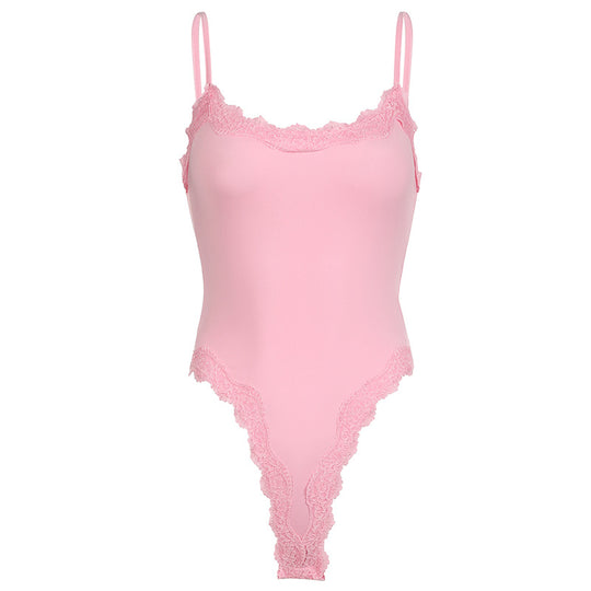Damen eleganter Bodysuit mit Spitzenakzenten und verstellbaren Trägern EB