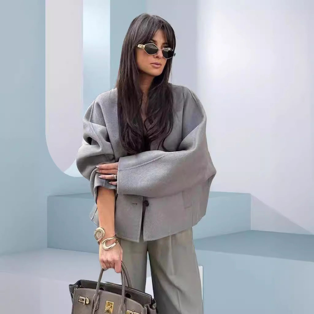 Damen Elegante und lässige Oversize-Jacke mit Knopfdetails und weitem Schnitt EB