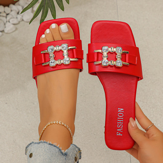 Damen modische Slipper mit glamourösem Schmuck-Detail EB