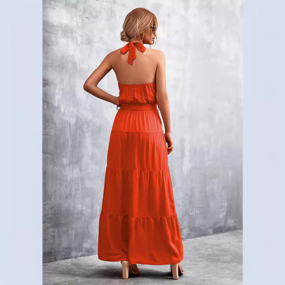 Damen Maxikleid mit schickem Halterdesign und fließendem Rock EB