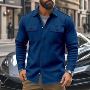Herren nan Wollmix-Überhemdjacke mit Pattentaschen verdeckter Druckknopfleiste und Hemdkragen EB