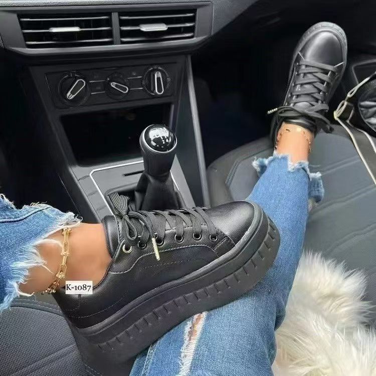 Damen trendige Plateau Sneakers mit glänzender Oberfläche EB