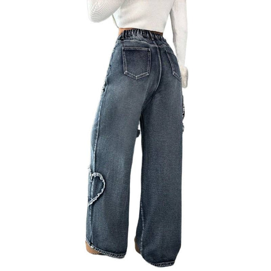Damen Weite Jeans mit Herz-Stickerei und lässigem Schnitt EB