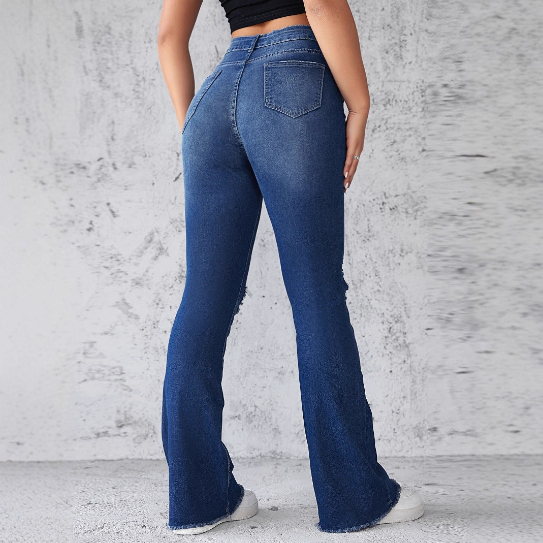 Damen Flared Jeans mit modischen Rissdetails und hohem Taillenbund EB